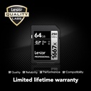 LEXAR 64GB Professional 1667x SDXC UHS-II Hafıza Kartı (V60, U3)