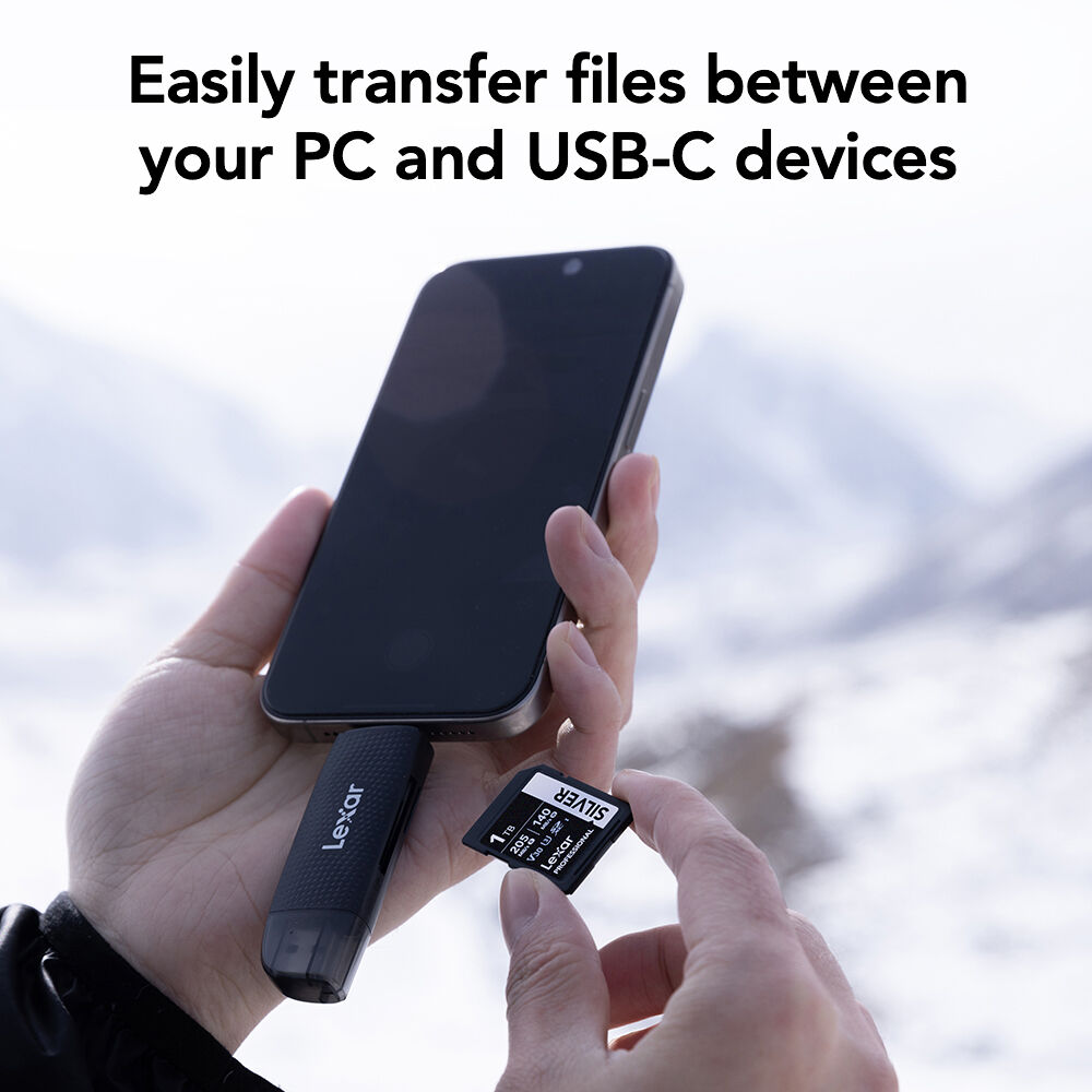 LEXAR USB-A ve USB-C Çift Yuvalı Kart Okuyucu (SD ve microSD Uyumlu)