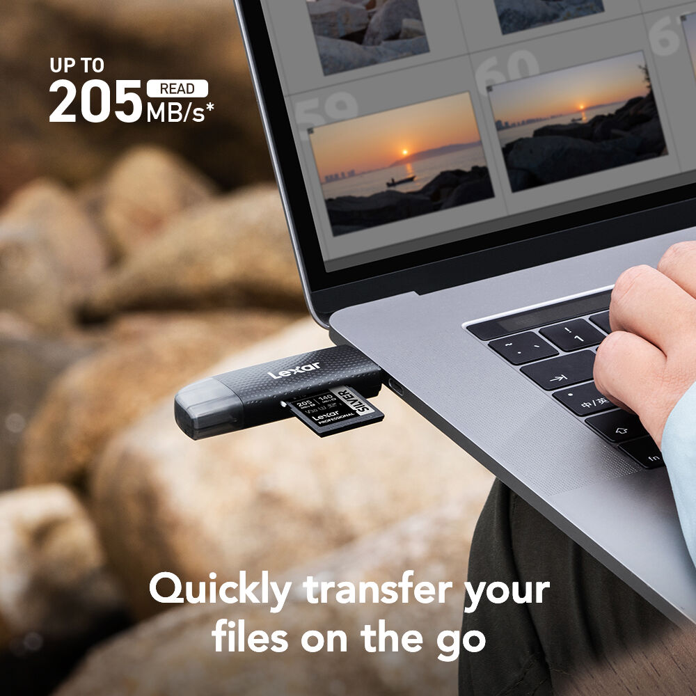 LEXAR USB-A ve USB-C Çift Yuvalı Kart Okuyucu (SD ve microSD Uyumlu)