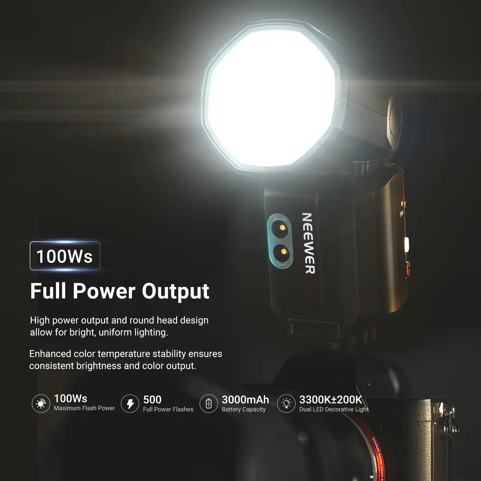 Neewer Z3R-C Canon Uyumlu 100W Yuvarlak Kafa Akülü Tepe Flaşı