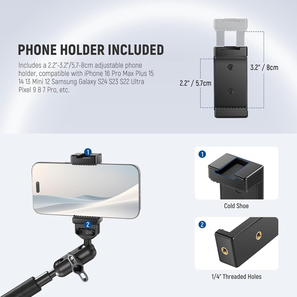 NEEWER UA057 22\'\' (55 cm) Mafsallı Magic Arm Süper Kelepçe ve Telefon Tutucu Kiti