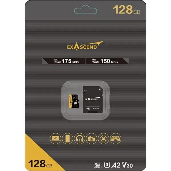 Exascend Catalyst microSD V30, A2 128GB, w/ adapter - 175MB/S Read -150MB/S Write