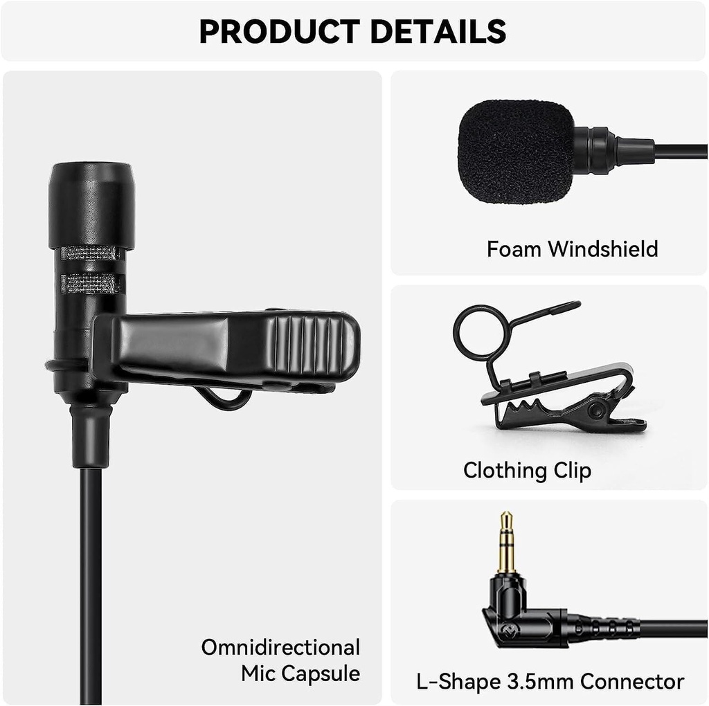 Hollyland HL-OLM02 Omnidirectional Lavalier Microphone Set (2-Pack, Black)