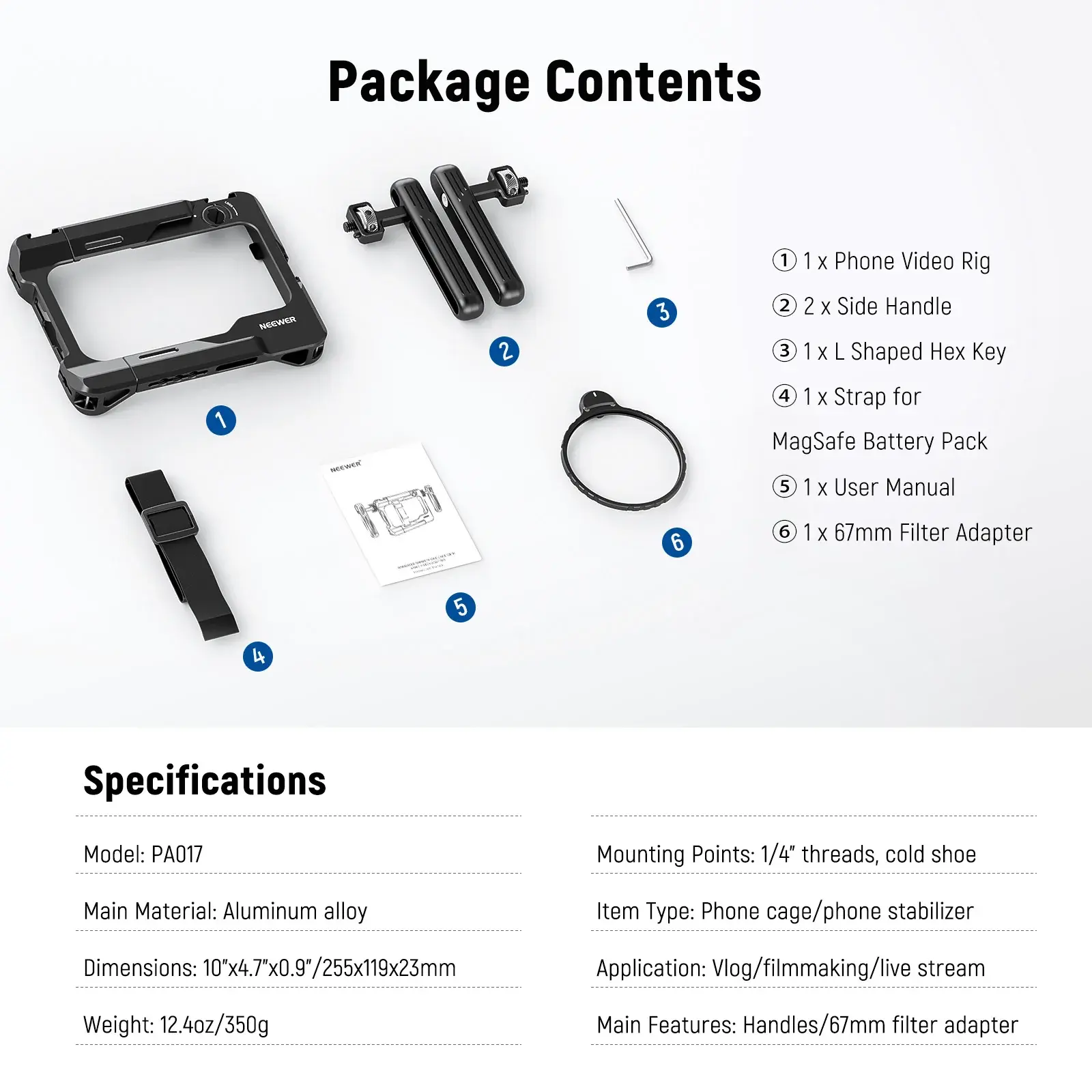 Neewer PA017 Telefon Kafesi & 67mm Filtre adaptörlü