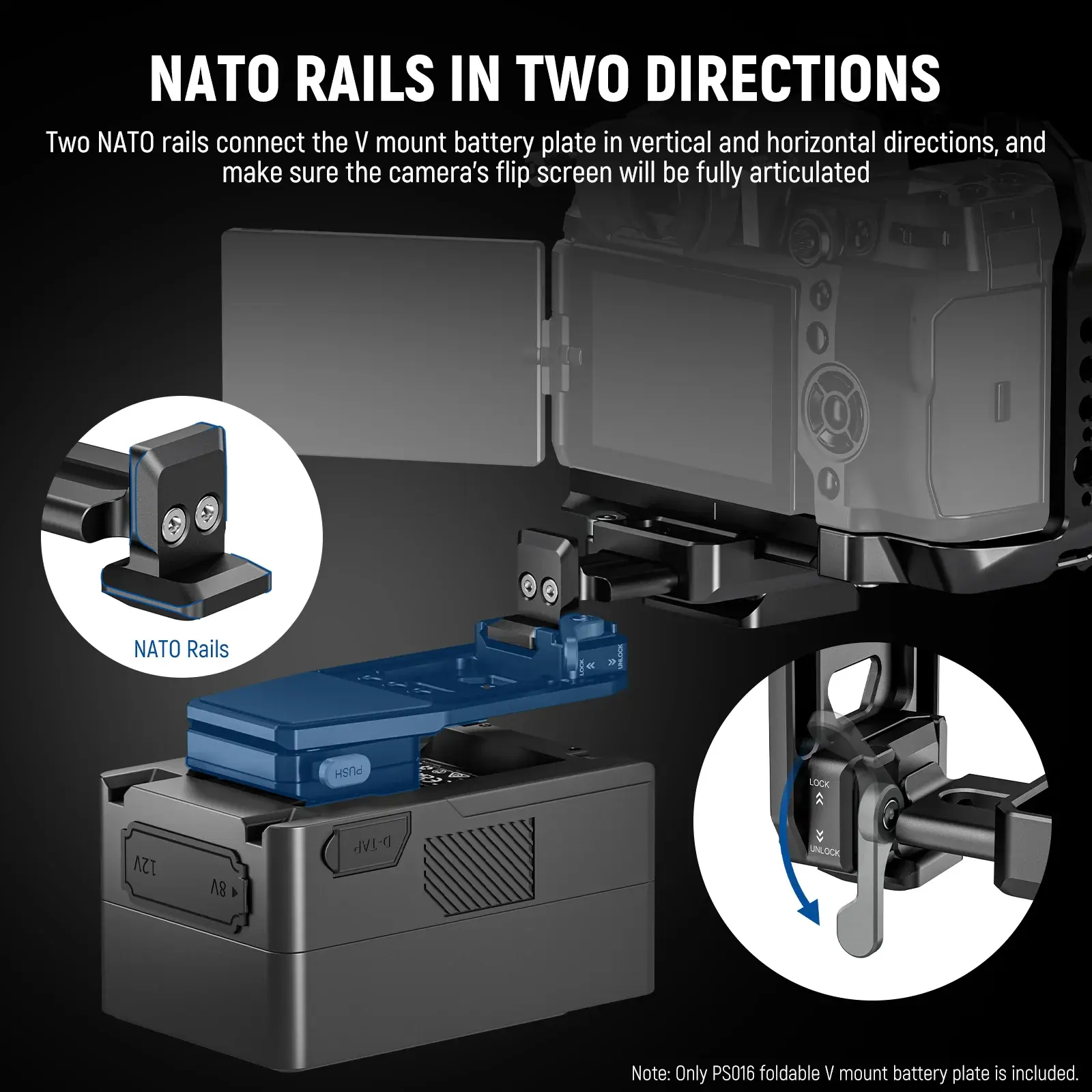 Neewer PS016 NATO Raylı Profesyonel V-Mount Batarya Plakası