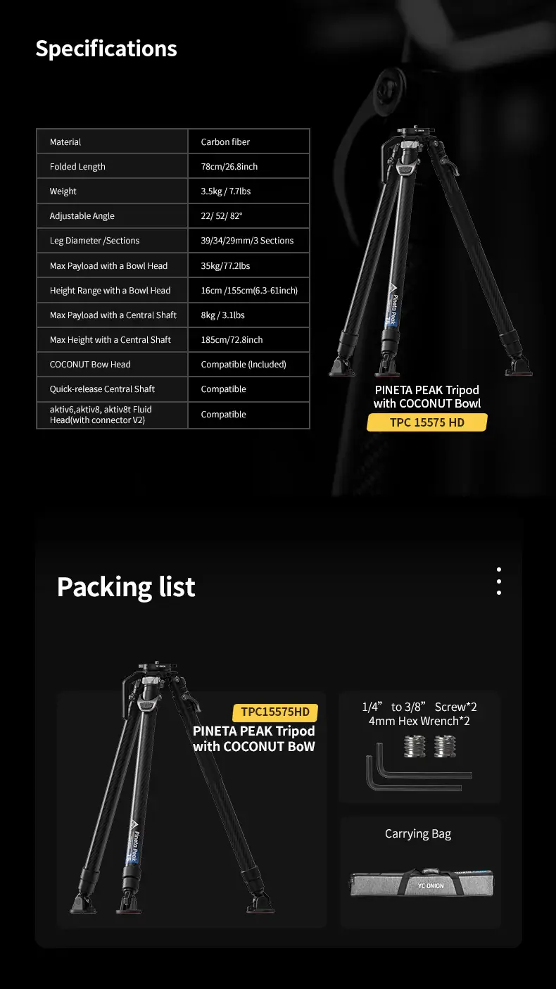YC Onion Pineta & CB7 Cedar Fluid Head Karbon Fiber Tripod Kit