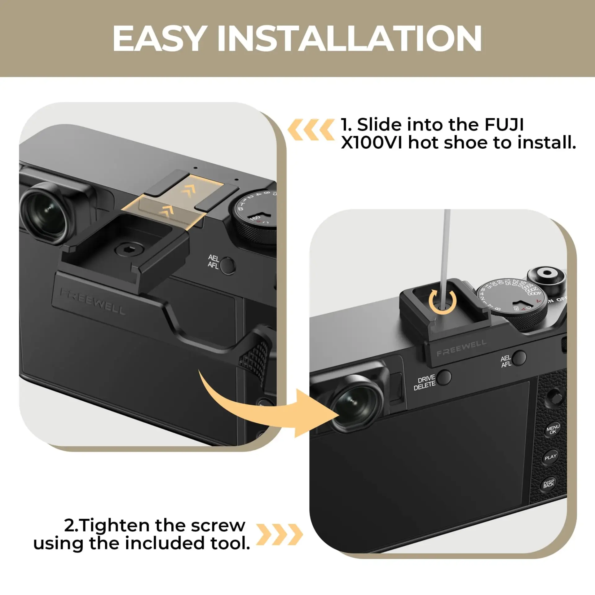 Freewell Fuji X100VI Thumb Grip with Cold Shoe Mount Siyah