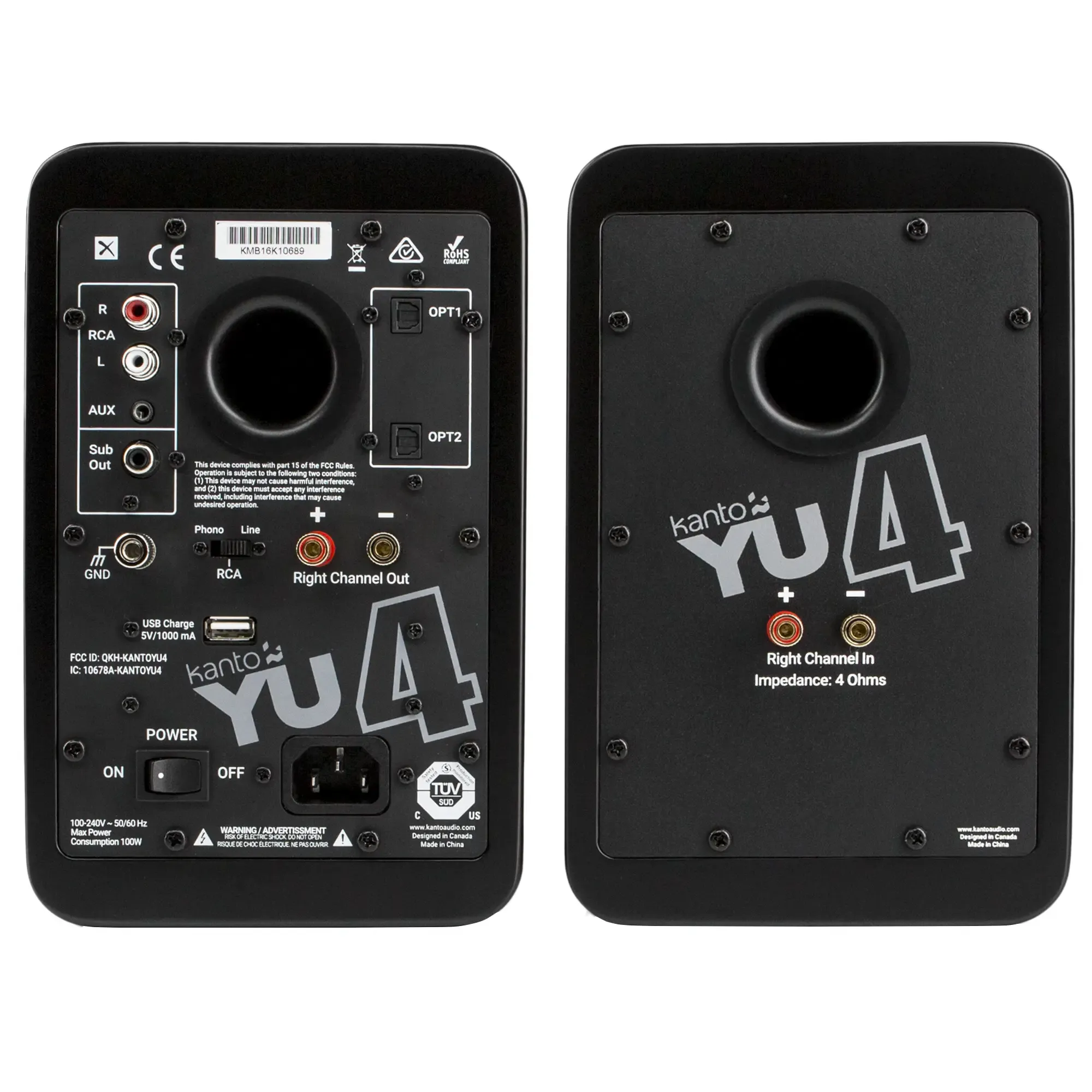 KANTO YU4 | 140W Watt 4'' Aktif Hoparlörler, Bluetooth® - Mat Siyah