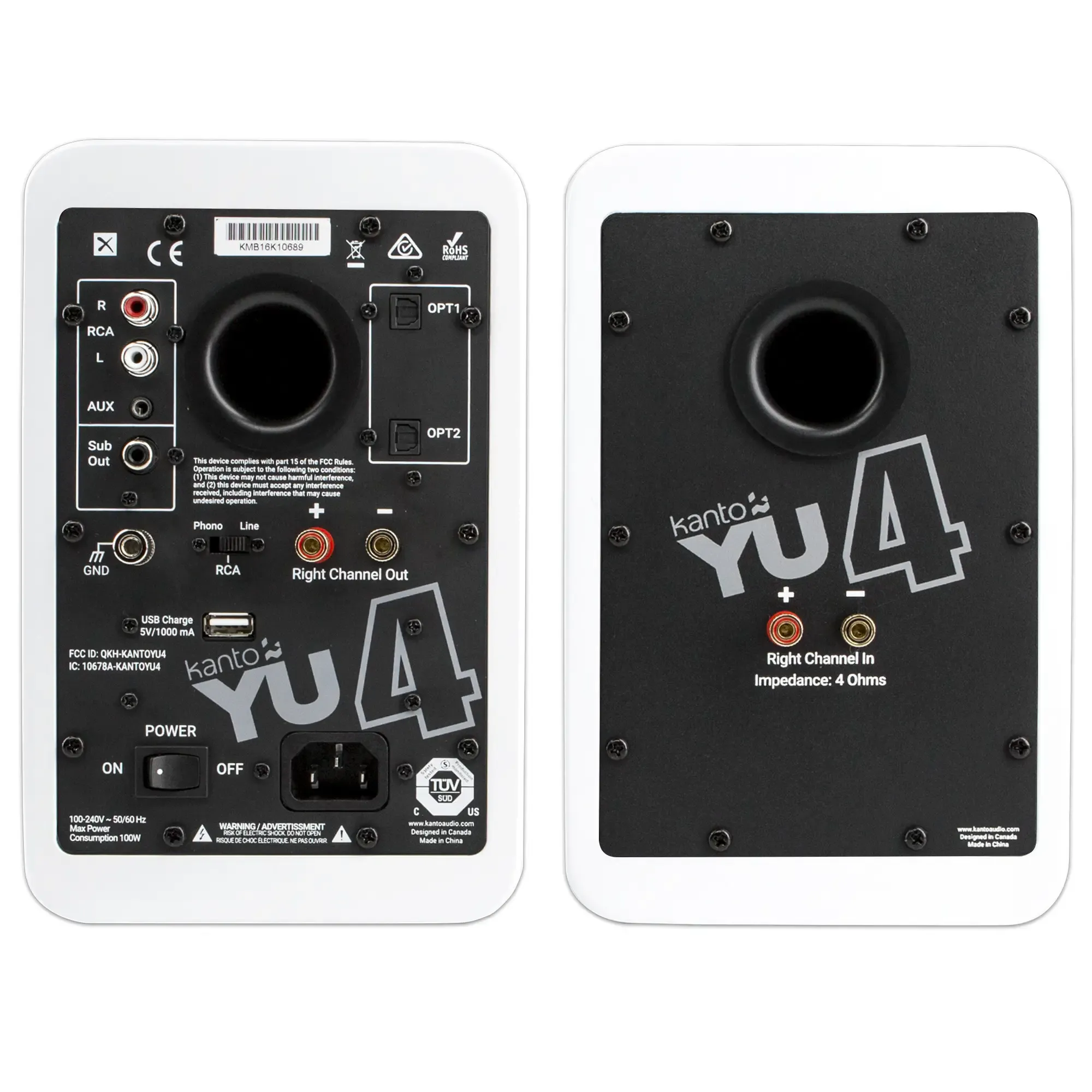 KANTO YU4 | 140W Watt 4'' Aktif Hoparlörler, Bluetooth® - Mat Beyaz