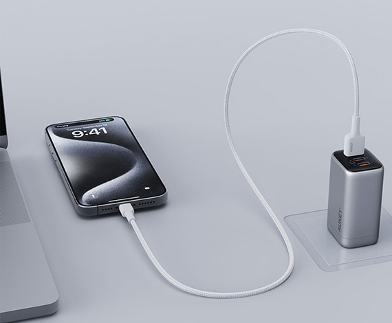 Aukey CB-BAL7-WH Naylon Örgülü USB-A Lightning Kablosu 0.9M