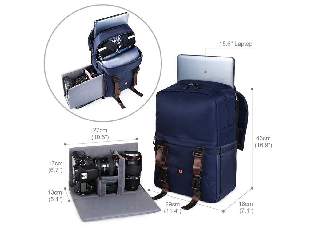 K&F Concept Kemerli "L" Mavi Sırt Çantası (KF13.087)