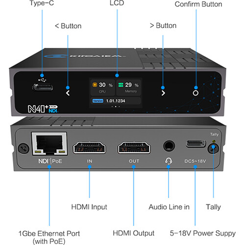 Kiloview N40+ 4K P60 HDMI Encoder/Decoder, Full Bitrate NDI Converter with Tally and PoE