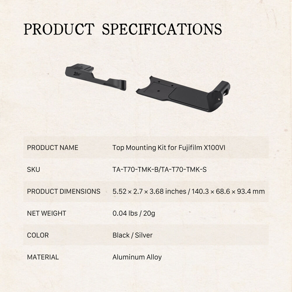 Tilta Top Mounting Kit for Fujifilm X100VI - Silver (TA-T70-TMK-S)