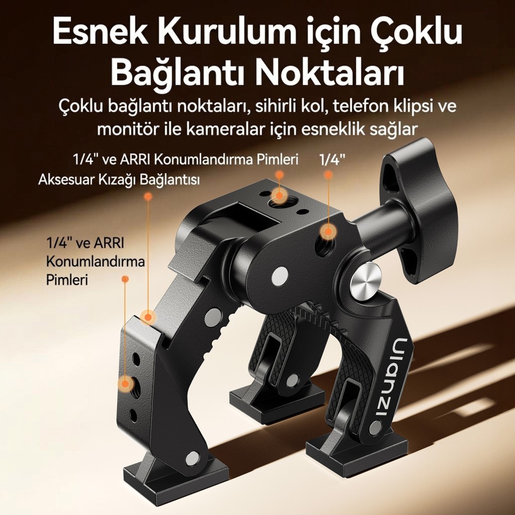 Ulanzi EA03 1kg Taşıma Kapasiteli 45mm Kelepçe 360° Ayarlanabilir Super Clamp - C082