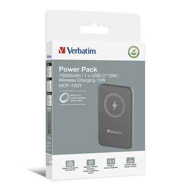 Verbatim 10000 Mah Manyetik Kablosuz (Magsafe) 15W Powerbank 20W PD Gri Renk Kablo Dahil-(32249)