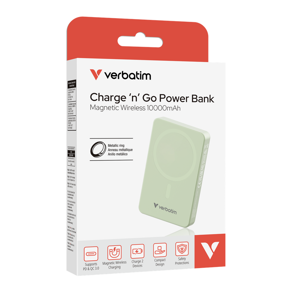 Verbatim 10000 Mah Manyetik Kablosuz (Magsafe) 15W Powerbank 20W PD Yeşil Renk Kablo Dahil-(32228)