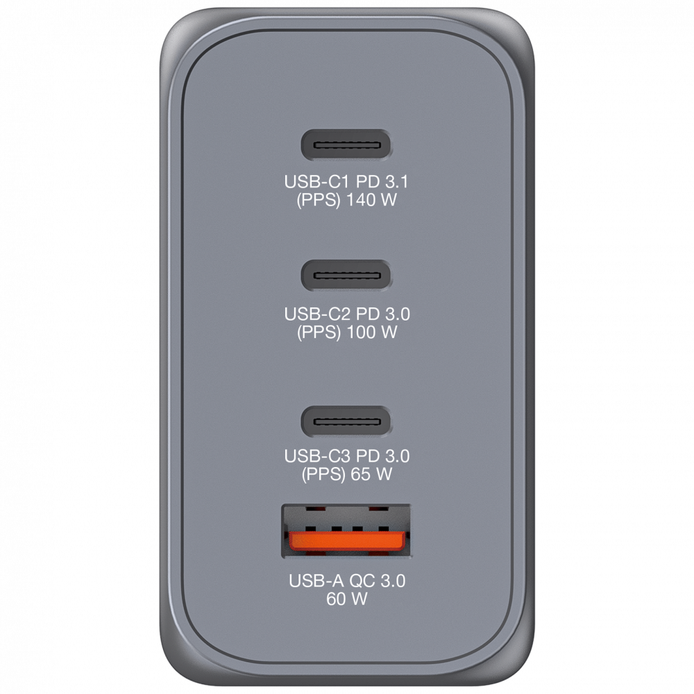 Verbatim 240 W GAN Hızlı Şarj 4 Bağlantı Noktalı 1x Usb-C® PD 140W/1x Usb-C® PD 100W/1x Usb-C® PD 65W / 1x Usb-A QC 3.0(32205)