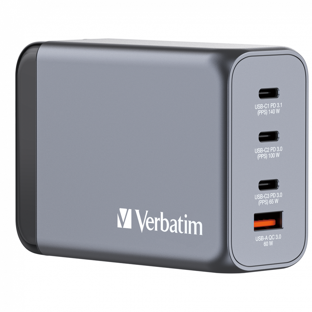 Verbatim 240 W GAN Hızlı Şarj 4 Bağlantı Noktalı 1x Usb-C® PD 140W/1x Usb-C® PD 100W/1x Usb-C® PD 65W / 1x Usb-A QC 3.0(32205)