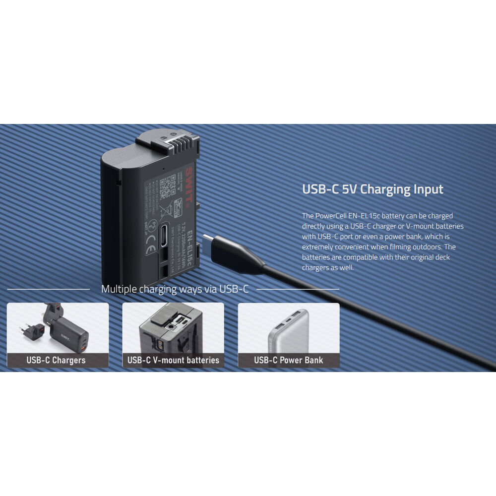 SWIT PowerCell EN-EL15C USB-C Kamera Bataryası (Nikon Uyumlu, 2200mAh)
