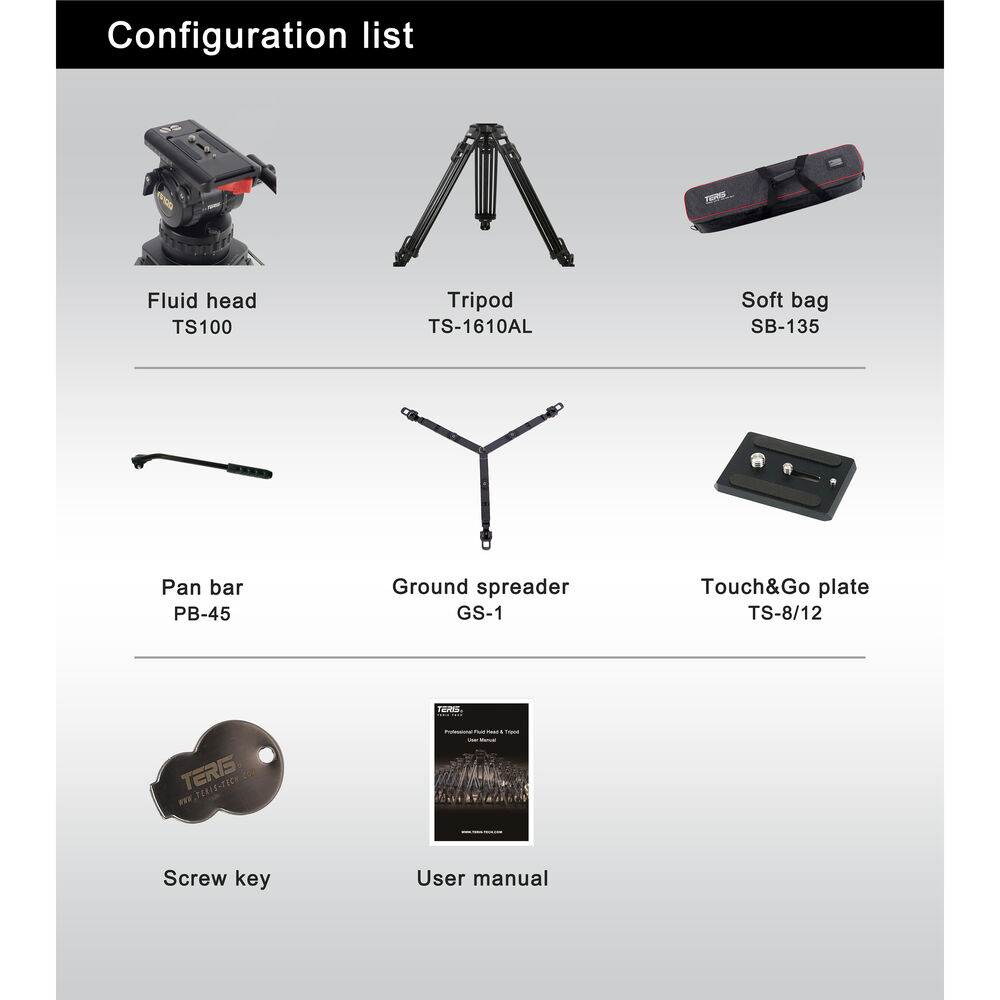 Teris TS100AL Fluid Head & Tripod Kit (Karbon Fiber) / 12 Kg