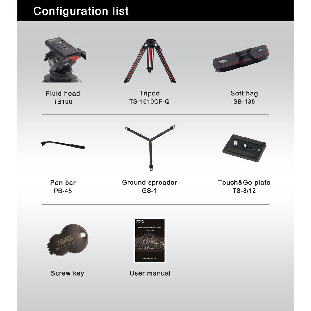 Teris TS100CF-Q Fluid Head & Tripod Kit (Karbon Fiber) / 12 Kg