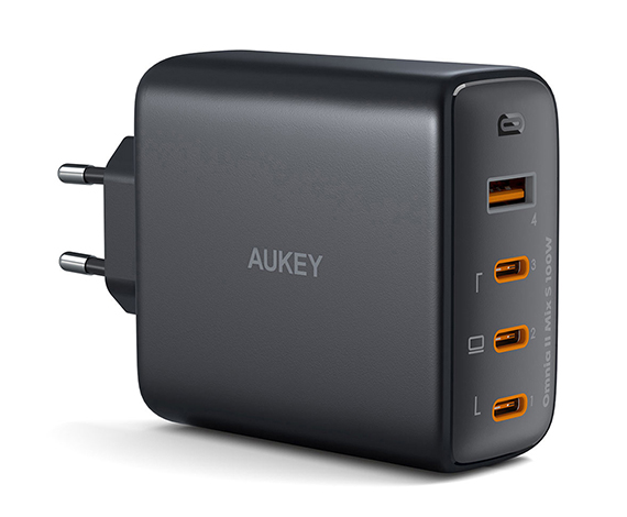 [CYAU-B7S-02] Aukey 100W Dört Bağlantı Noktalı PD GaN Duvar Şarj Cihazı