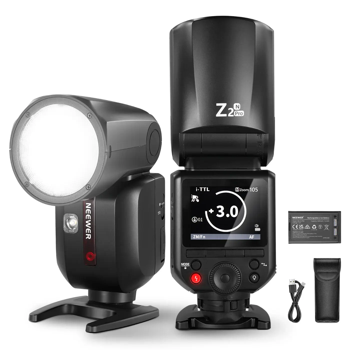 Neewer Z2PRO-N Nikon Uyumlu 76W Yuvarlak Kafa Akülü Tepe Flaşı