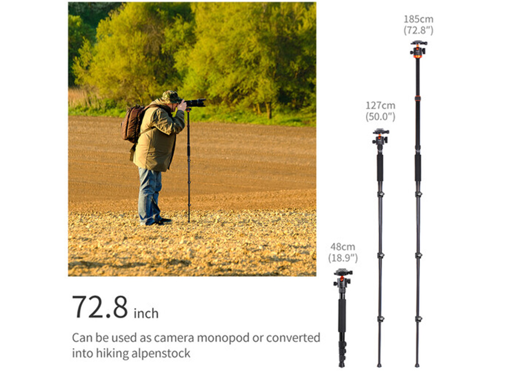 [FDCA61128] K&F Concept SA254M2 175cm Ball Head Kit'li Tripod ve Monopod (KF09.089)