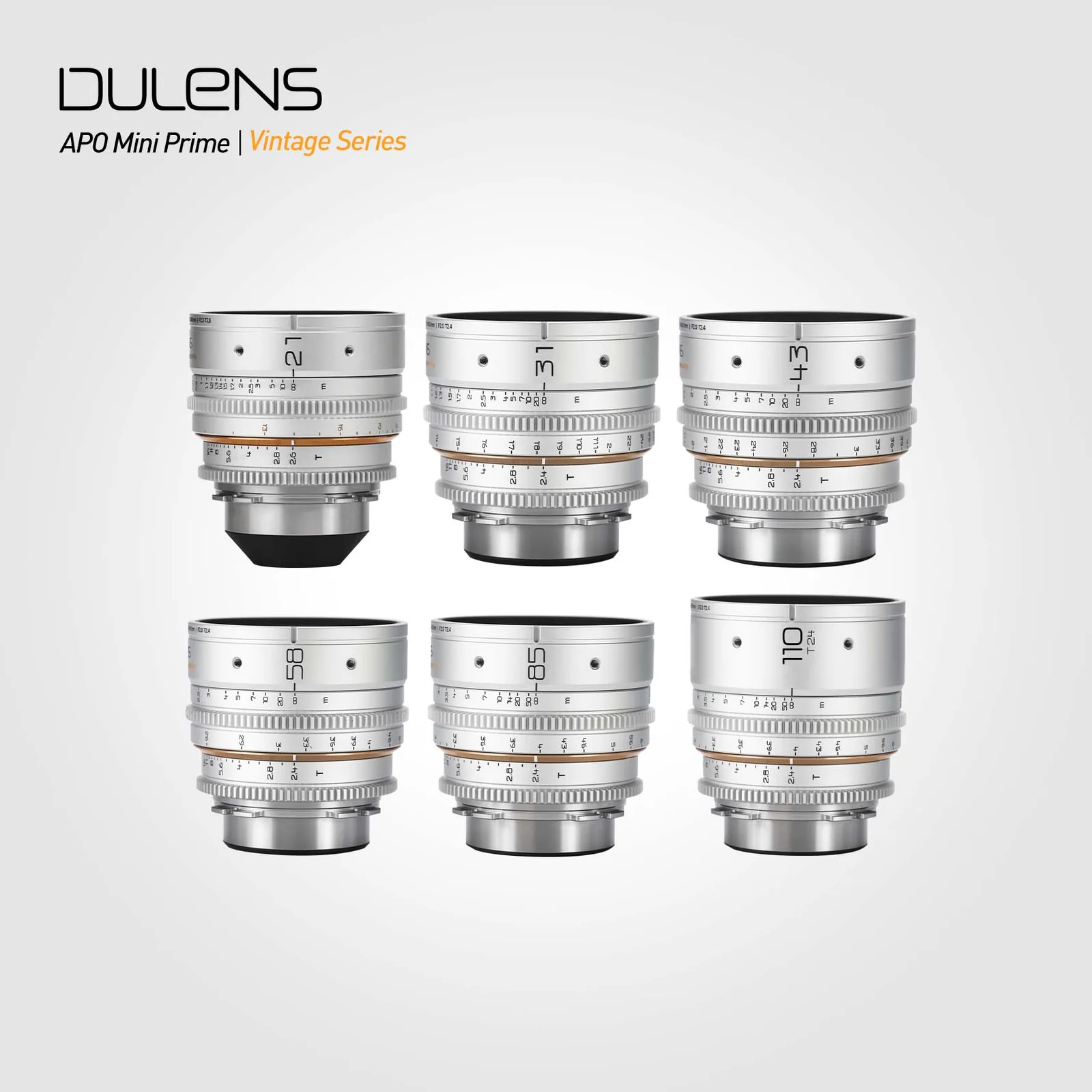 Dulens APO Mini Prime T2.4/T2.6 6-Lens Set (ARRI PL, Silver)
